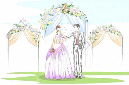 结婚卡通新人婚礼矢量插画素材