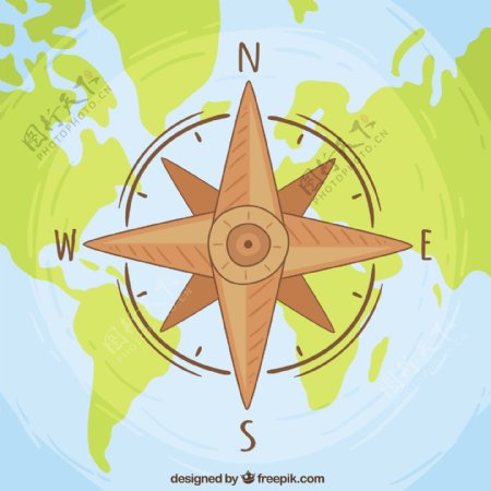 指南针世界地图背景矢量素材
