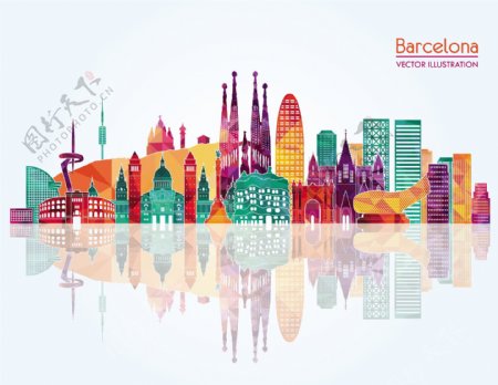 巴塞罗那城市彩色模块剪影图