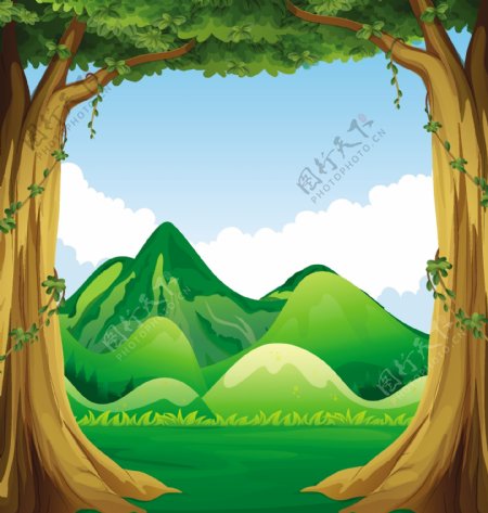 大树与山自然场景背景图