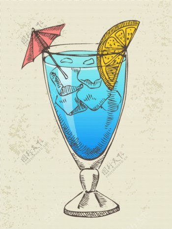 蓝色鸡尾酒插画