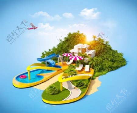 夏季海报背景素材图片岛屿和托鞋旅游海报