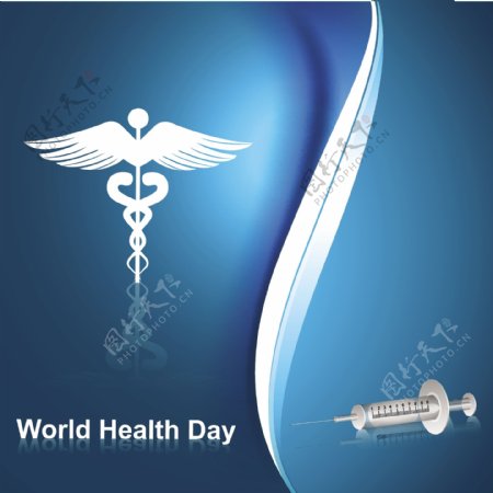 世界卫生日的背景与符号和注射器