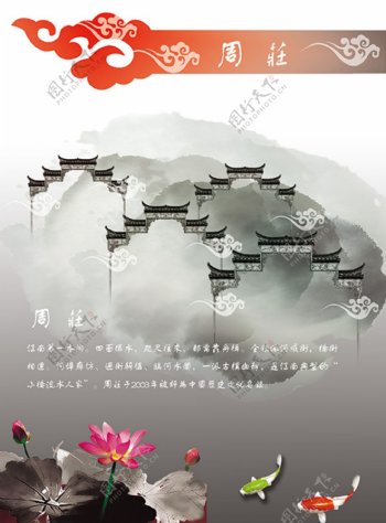 水墨中国风江南周庄古镇旅游宣传海报