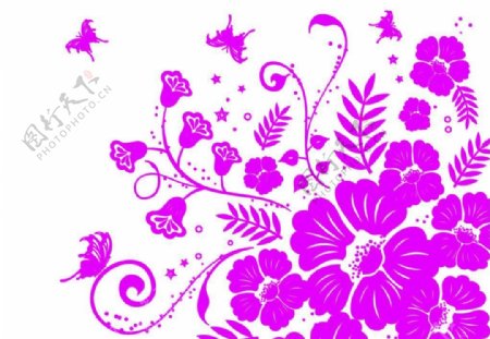 漂亮繁荣的蝴蝶植物艺术花纹图案PS笔刷下载