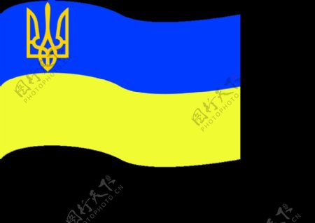 随着乌克兰国徽国旗