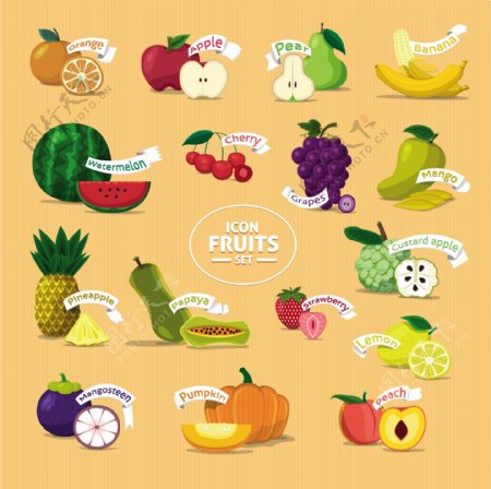 16款美味水果图标矢量素材图片