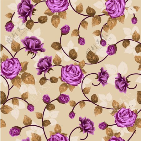 紫色复古手绘花卉玫瑰背景