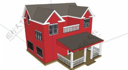 红色别墅单体模型