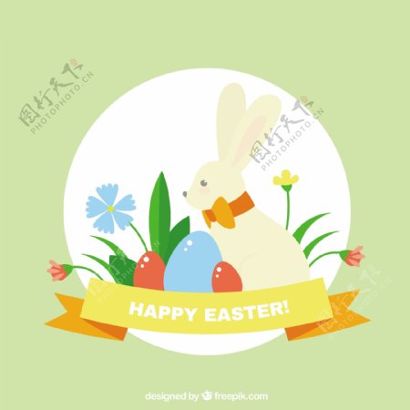 复活节背景与兔子和彩色蛋