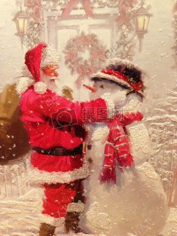 雪天的圣诞老人和雪人