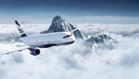 雪山飞机摄影素材图片