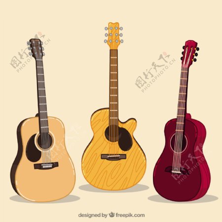手绘三种吉他插图背景