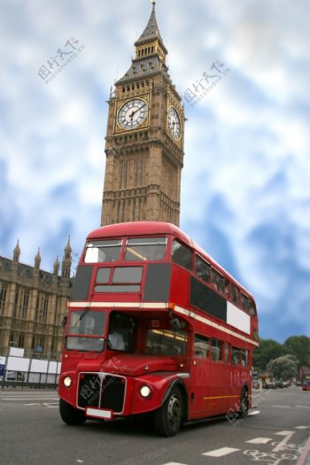 钟楼与公共汽车图片