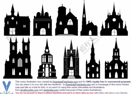 天主教教堂剪影图标背景图案