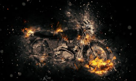 被火烧的摩托车图片