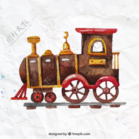 水彩玩具火车矢量素材图片