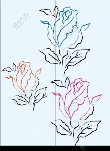 手绘三色花朵
