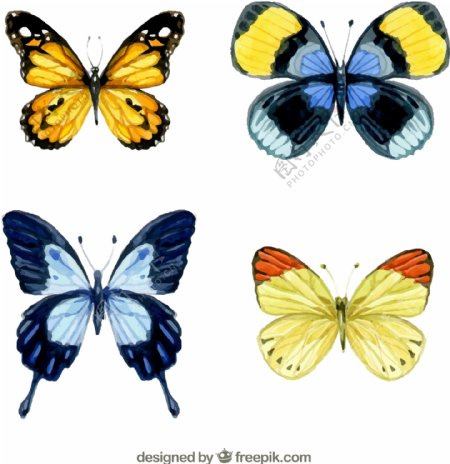 4款水彩蝴蝶设计矢量素材