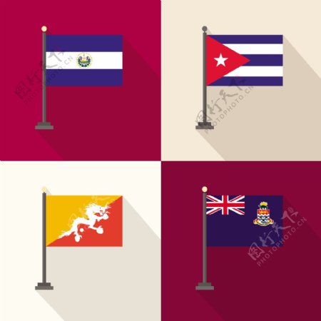 萨尔瓦多不丹和古巴开曼群岛旗帜