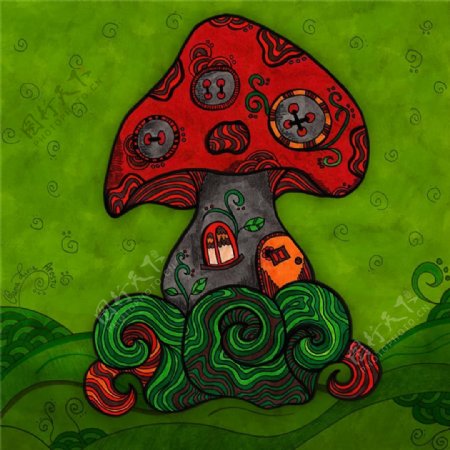 蘑菇房子插画
