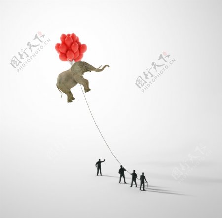 用气球飞上天空的大象