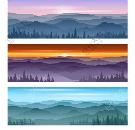 四季美丽的山峰风景插画