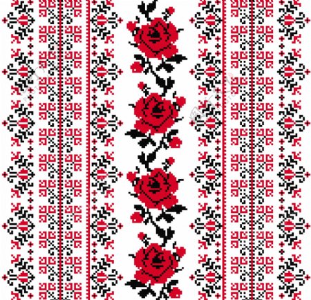 乌克兰刺绣风格玫瑰背景矢量素材.