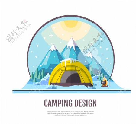 户外野营帐篷场景插画