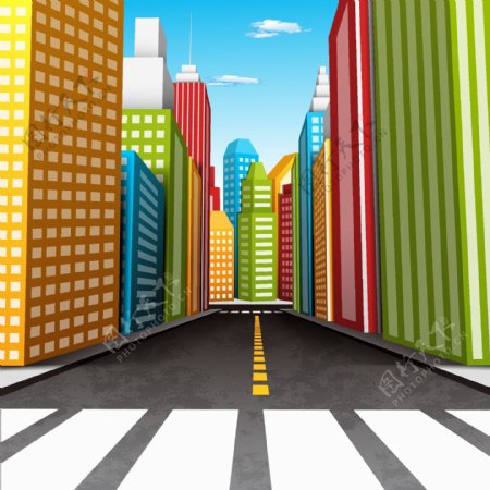 彩色高楼林立的城市插画