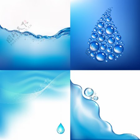 4款蓝色水元素背景矢量素材