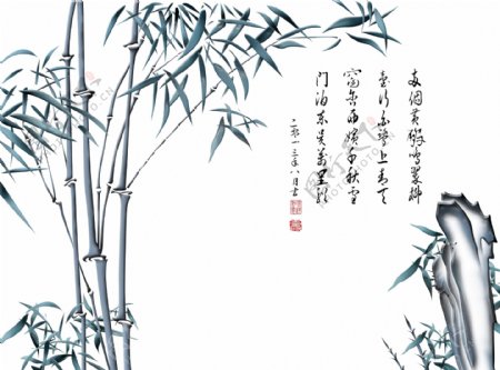 3D手绘竹子诗词背景墙