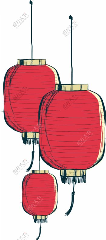 彩绘大红灯笼PNG图案素材
