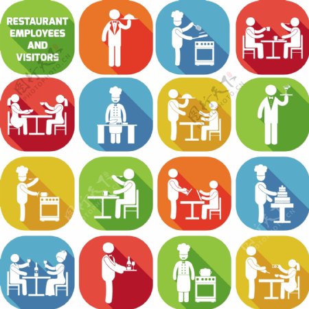 餐厅员工和访客图标矢量通过免费的图标