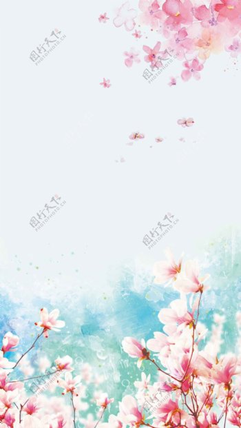清新唯美粉色花朵H5背景素材