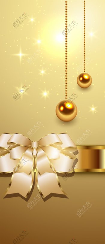 矢量金色圣诞球蝴蝶结背景素材
