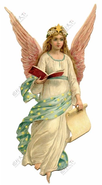 拿着书本的天使美女免抠png透明素材