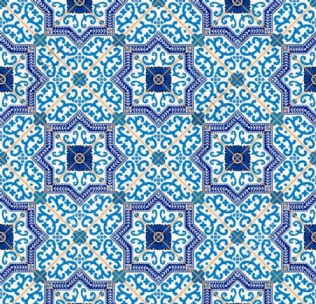 蓝色瓷砖装饰图案