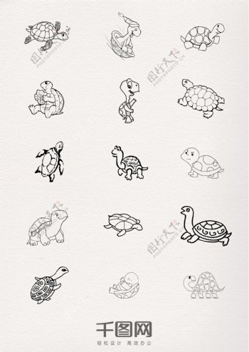 线条黑色乌龟动物简笔画