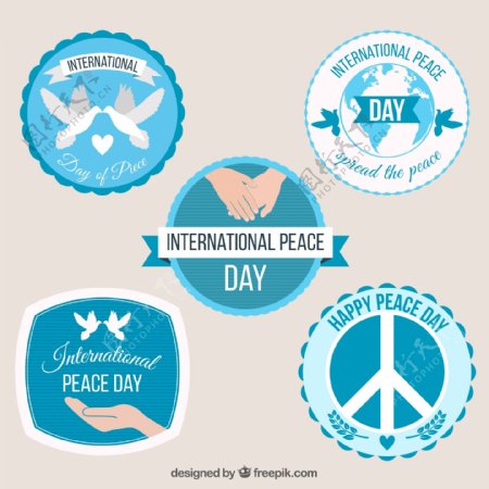 5款蓝色国际和平日标签矢量