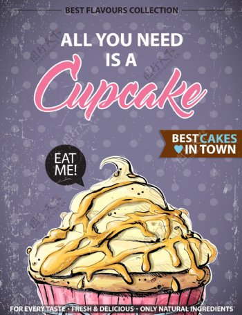 粉色杯子蛋糕美食甜品海报矢量素材