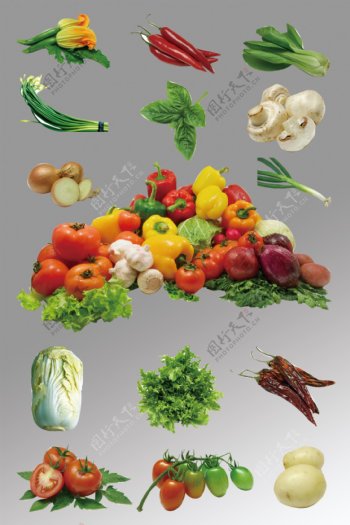 一组写实水果蔬菜蔬菜堆源文件