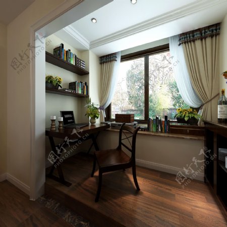 美式清新木制桌椅客厅室内装修效果图