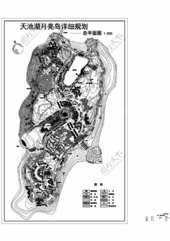 天池湖月亮岛公园总平面CAD图纸