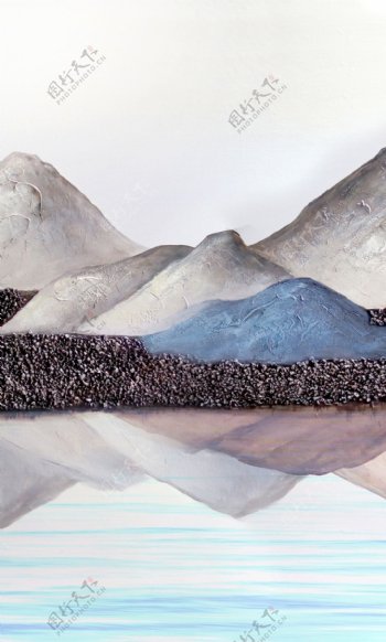 手绘彩绘五座大山装饰画