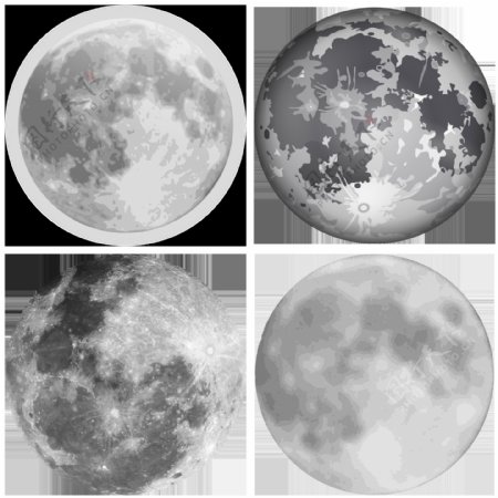 四个角度月球照片免抠png透明图层素材