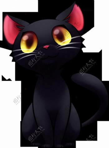手绘卡通可爱黑猫免抠png透明素材