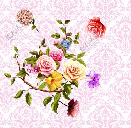粉色欧式花卉底纹背景