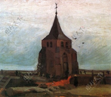 田野里的教堂油画