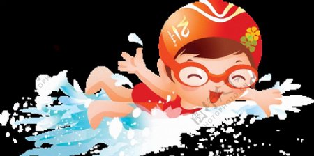卡通可爱游泳的小孩免抠png透明图层素材